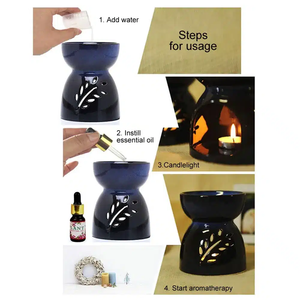 Mini Ceramic Aroma Essential Oil Lamp Hollowing Candle Furnace Essential Oil Furnace Incense Burners Home Furnishing Decoration 12