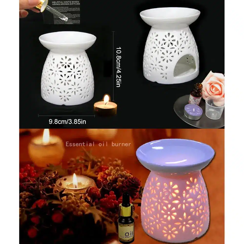 Mini Ceramic Aroma Essential Oil Lamp Hollowing Candle Furnace Essential Oil Furnace Incense Burners Home Furnishing Decoration 18
