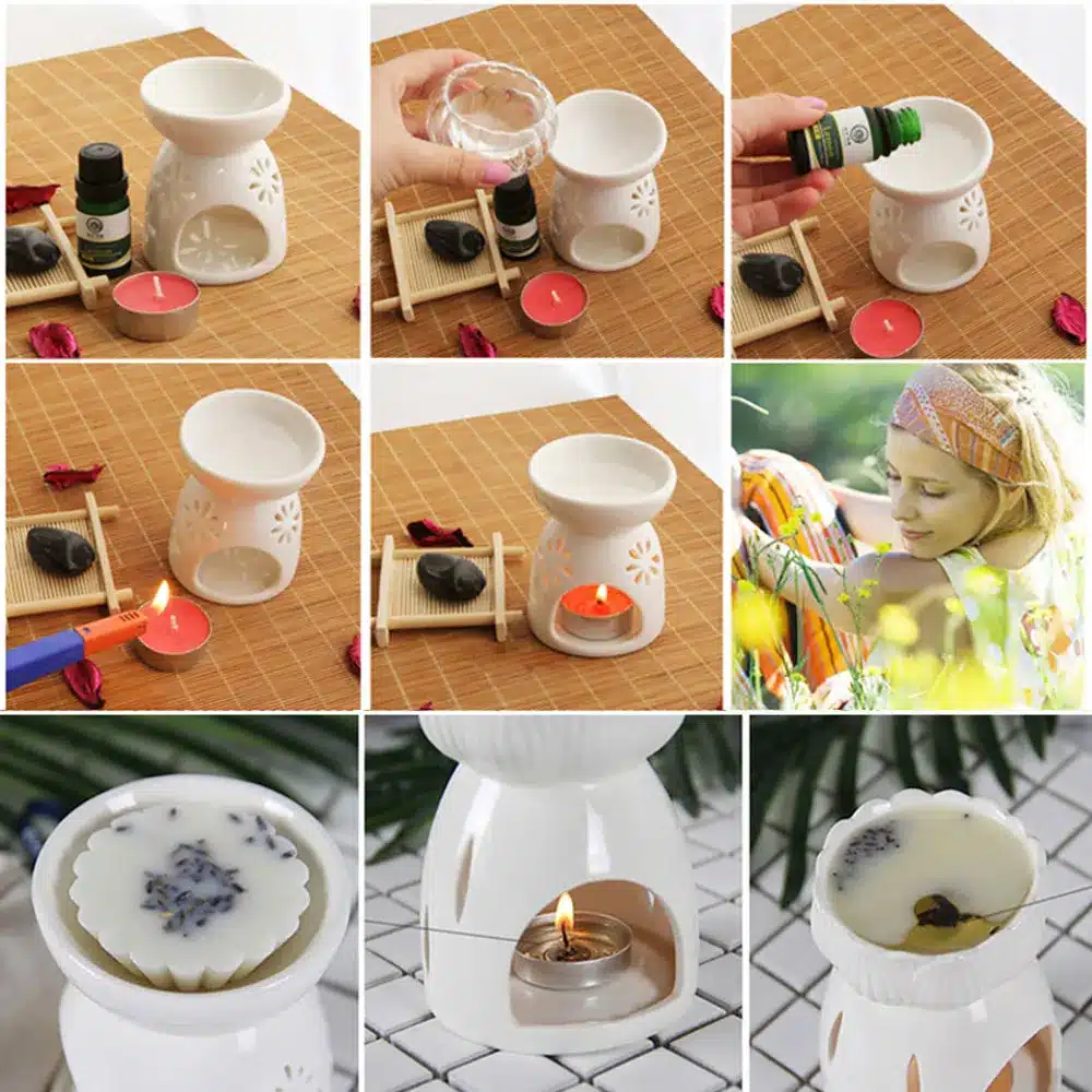 Mini Ceramic Aroma Essential Oil Lamp Hollowing Candle Furnace Essential Oil Furnace Incense Burners Home Furnishing Decoration 19