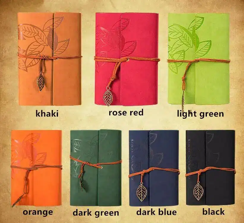 7 Inch 18.5x12.5cm PU Leather Vintage Khaki Paper Maple Leaf Photo Album Diary Notebook 80 Sheets Steel Ring Binding Lron Leaves 25
