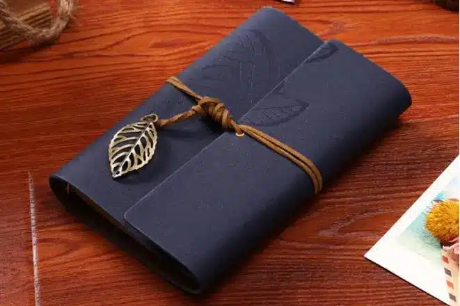 7 Inch 18.5x12.5cm PU Leather Vintage Khaki Paper Maple Leaf Photo Album Diary Notebook 80 Sheets Steel Ring Binding Lron Leaves 37