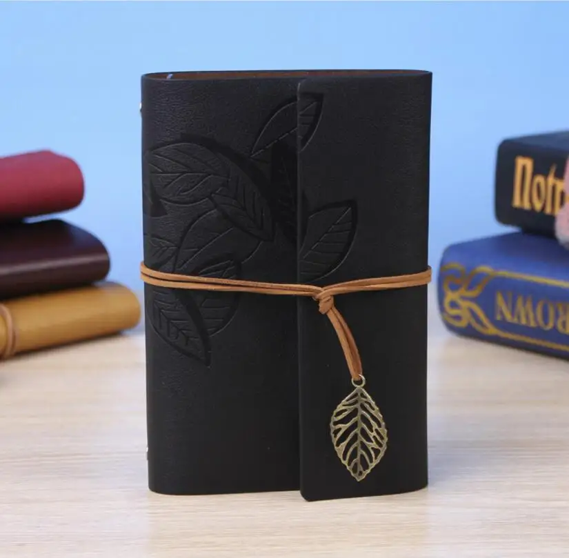 7 Inch 18.5x12.5cm PU Leather Vintage Khaki Paper Maple Leaf Photo Album Diary Notebook 80 Sheets Steel Ring Binding Lron Leaves 41
