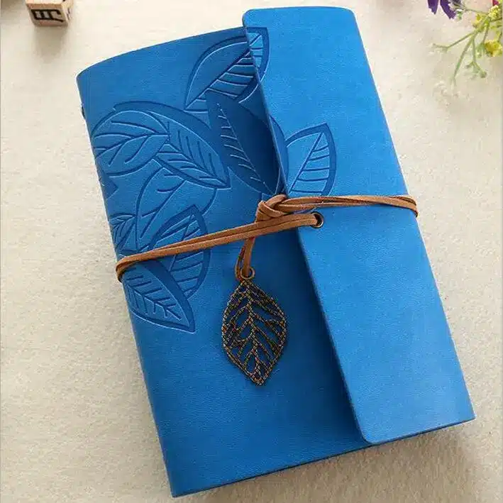 7 Inch 18.5x12.5cm PU Leather Vintage Khaki Paper Maple Leaf Photo Album Diary Notebook 80 Sheets Steel Ring Binding Lron Leaves 48