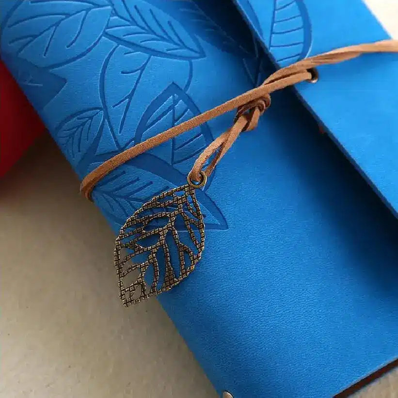 7 Inch 18.5x12.5cm PU Leather Vintage Khaki Paper Maple Leaf Photo Album Diary Notebook 80 Sheets Steel Ring Binding Lron Leaves 49