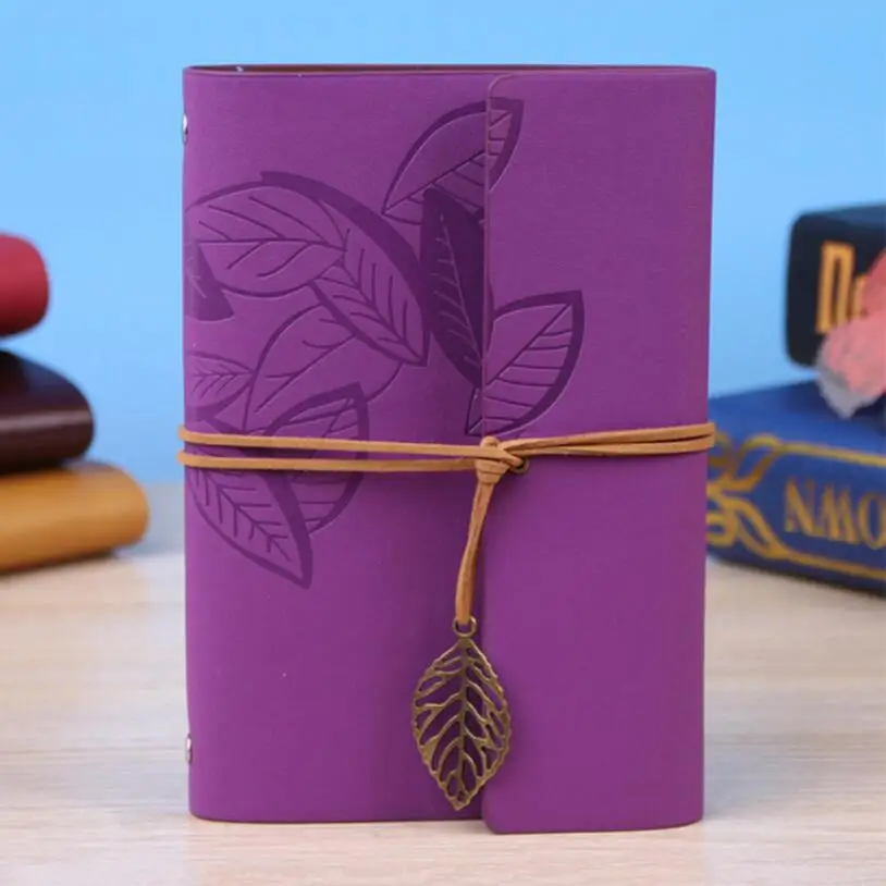 7 Inch 18.5x12.5cm PU Leather Vintage Khaki Paper Maple Leaf Photo Album Diary Notebook 80 Sheets Steel Ring Binding Lron Leaves 50
