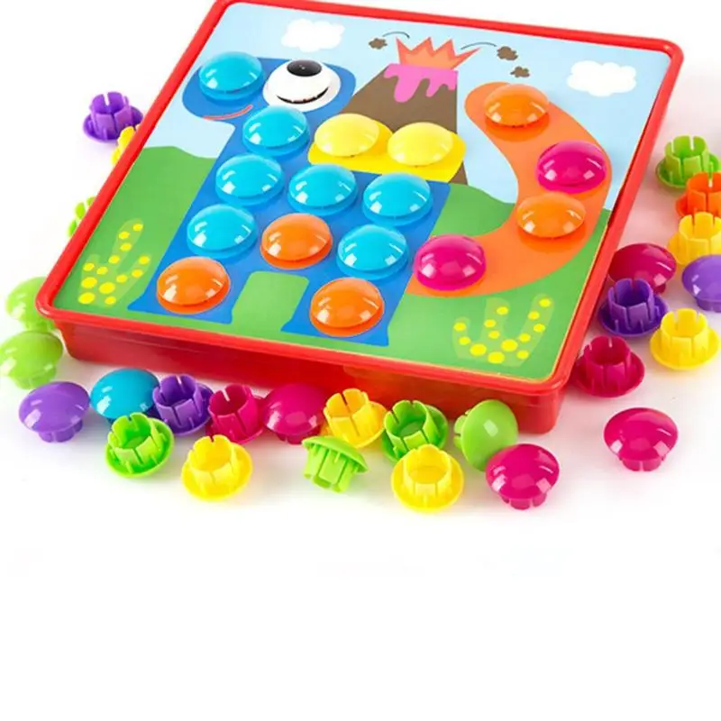 Kids 3D Puzzles Toy Colorful Buttons Assembling Mushrooms Nails Kit Baby Mosaic Composite Picture Puzzles Board Educational Toy 16