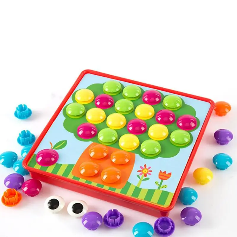 Kids 3D Puzzles Toy Colorful Buttons Assembling Mushrooms Nails Kit Baby Mosaic Composite Picture Puzzles Board Educational Toy 17