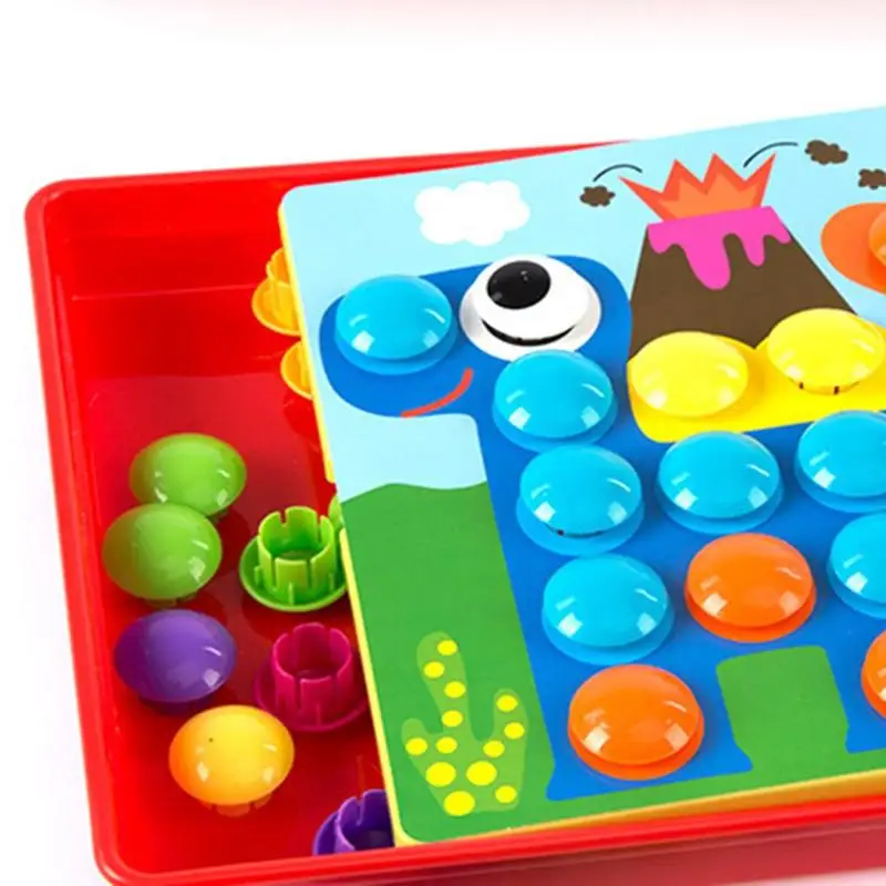 Kids 3D Puzzles Toy Colorful Buttons Assembling Mushrooms Nails Kit Baby Mosaic Composite Picture Puzzles Board Educational Toy 18