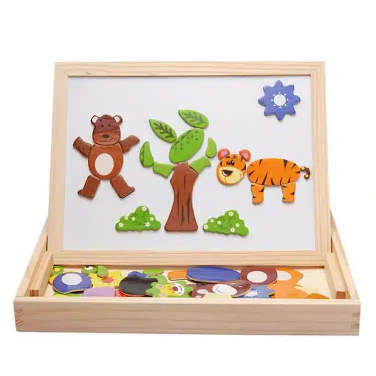 Mambobaby Cartoon Kids Educational Toys Wooden Puzzles For Children Forest Park Multifunctional Magnetic Puzzles Drawing Board 9