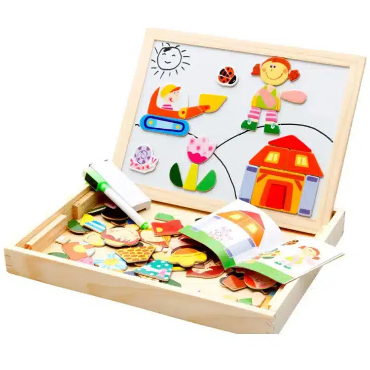 Mambobaby Cartoon Kids Educational Toys Wooden Puzzles For Children Forest Park Multifunctional Magnetic Puzzles Drawing Board 10