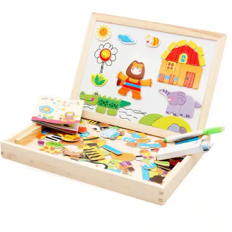 Mambobaby Cartoon Kids Educational Toys Wooden Puzzles For Children Forest Park Multifunctional Magnetic Puzzles Drawing Board 11