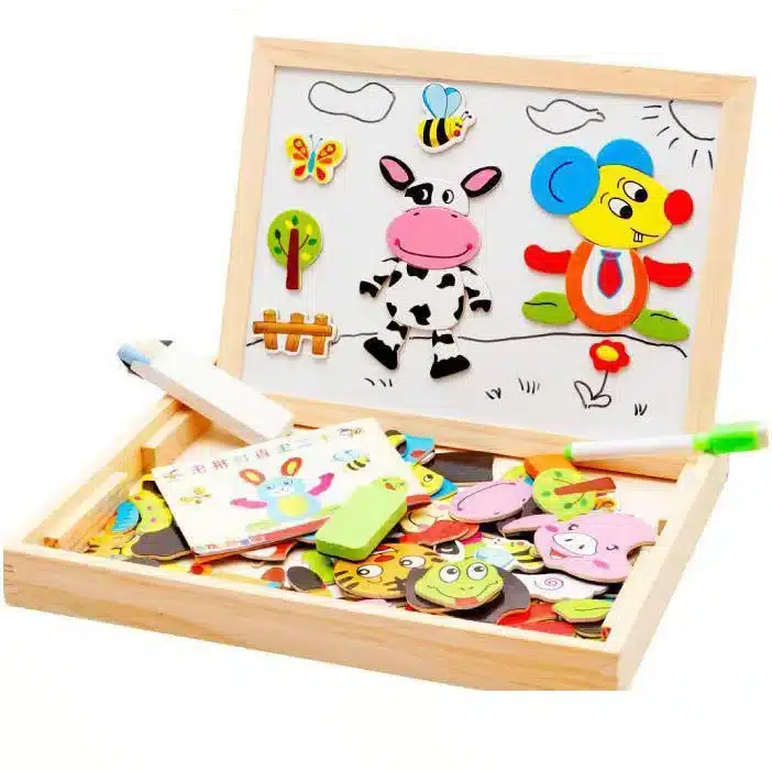 Mambobaby Cartoon Kids Educational Toys Wooden Puzzles For Children Forest Park Multifunctional Magnetic Puzzles Drawing Board 12