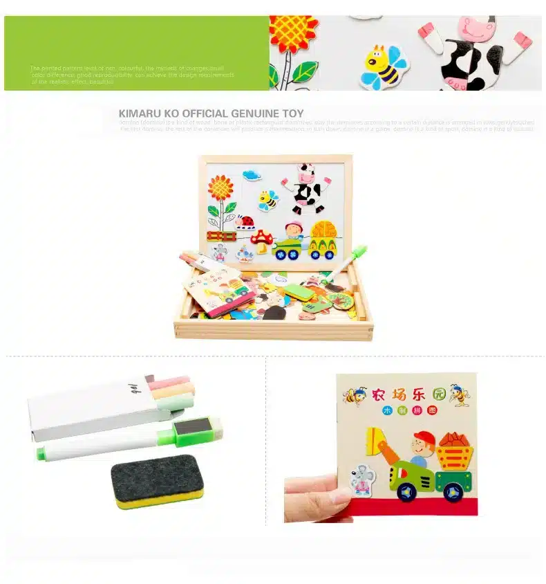 Mambobaby Cartoon Kids Educational Toys Wooden Puzzles For Children Forest Park Multifunctional Magnetic Puzzles Drawing Board 14