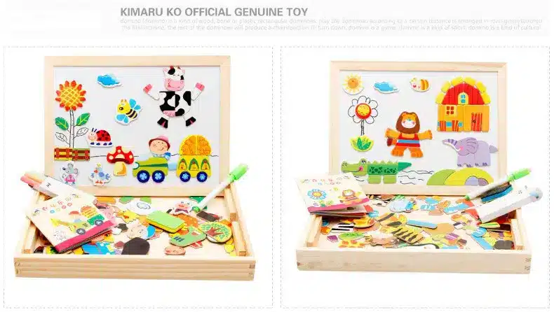 Mambobaby Cartoon Kids Educational Toys Wooden Puzzles For Children Forest Park Multifunctional Magnetic Puzzles Drawing Board 15
