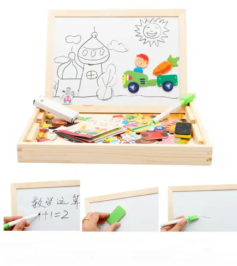 Mambobaby Cartoon Kids Educational Toys Wooden Puzzles For Children Forest Park Multifunctional Magnetic Puzzles Drawing Board 17