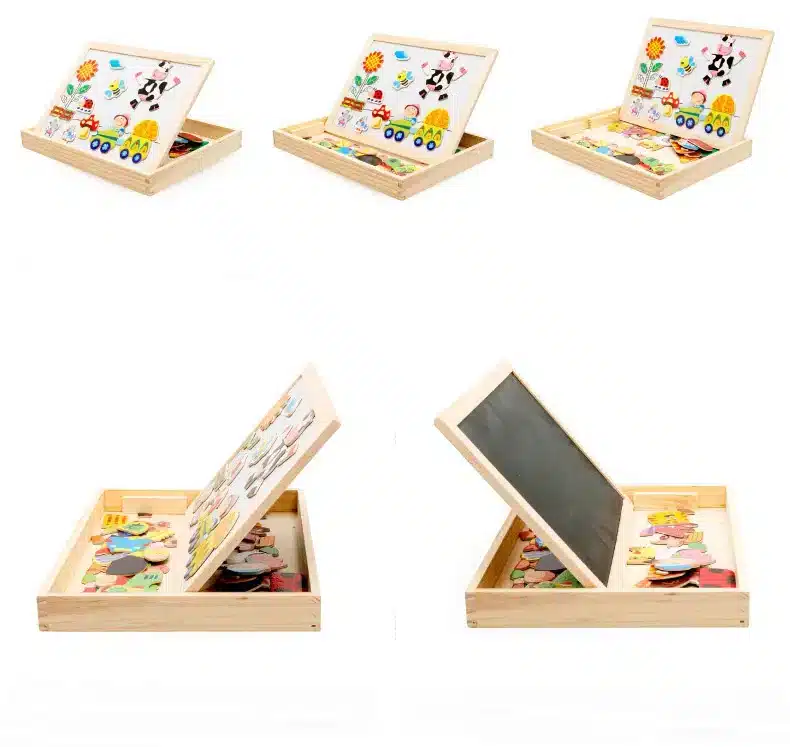 Mambobaby Cartoon Kids Educational Toys Wooden Puzzles For Children Forest Park Multifunctional Magnetic Puzzles Drawing Board 18