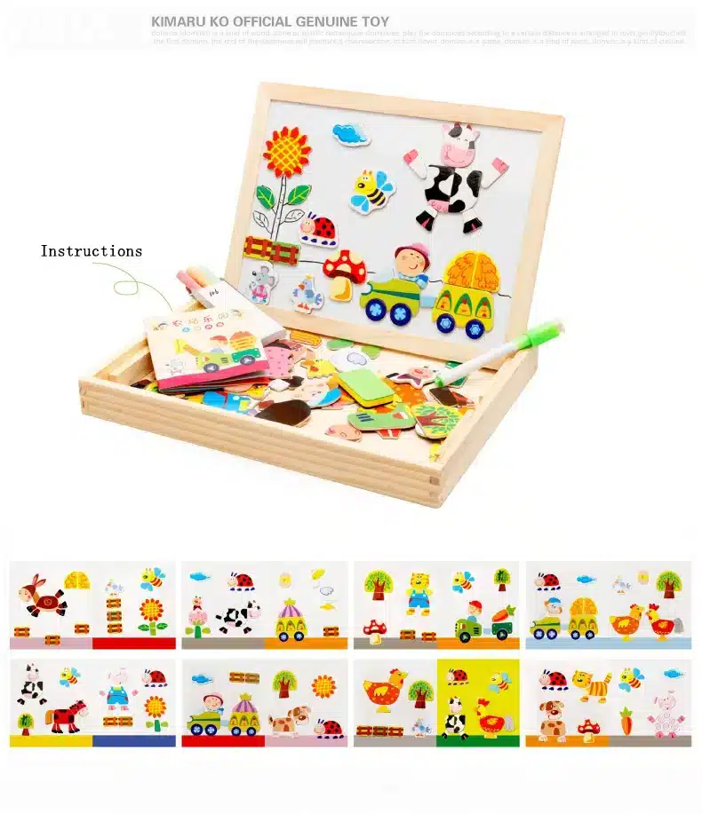 Mambobaby Cartoon Kids Educational Toys Wooden Puzzles For Children Forest Park Multifunctional Magnetic Puzzles Drawing Board 19
