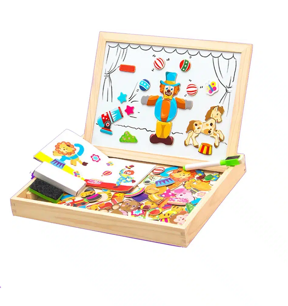 Wooden Magnetic Puzzle Figure/Animals/ Vehicle /Circus Drawing Board 5 Styles Box Educational Toy Gift 28