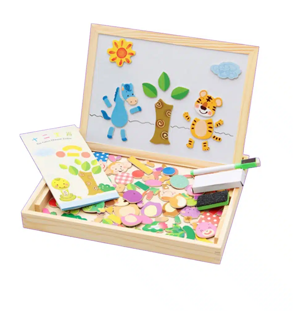 Wooden Magnetic Puzzle Figure/Animals/ Vehicle /Circus Drawing Board 5 Styles Box Educational Toy Gift 30