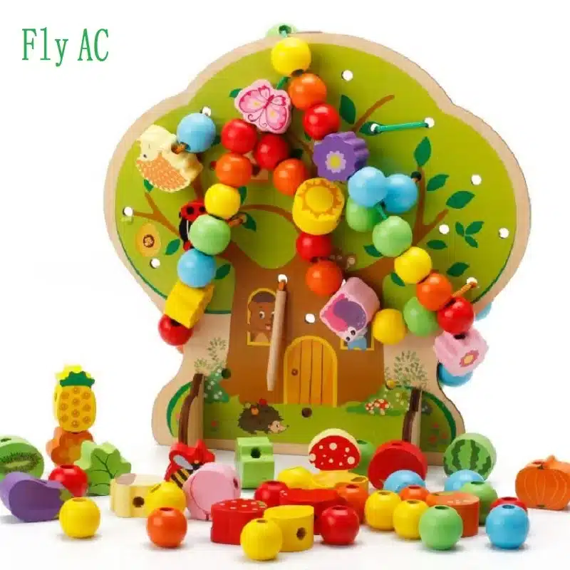 Montessori Learning Education Wooden Toys Cartoon fruit tree Fruit Beads Educational Toy For Children Birthday gift 9