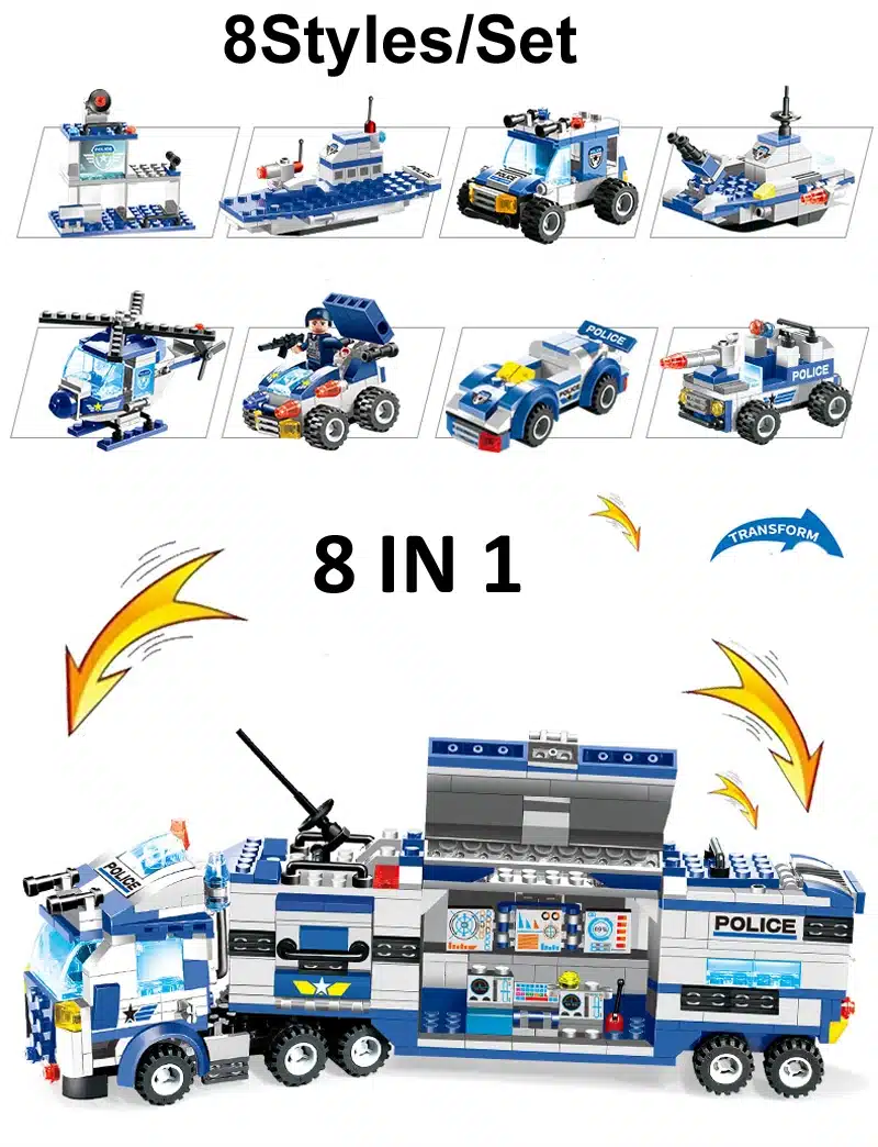 8 in 1 City Police Series Police Station Building Blocks DIY Bricks Educational Toys For Children Compatible with Legoed Blocks 14