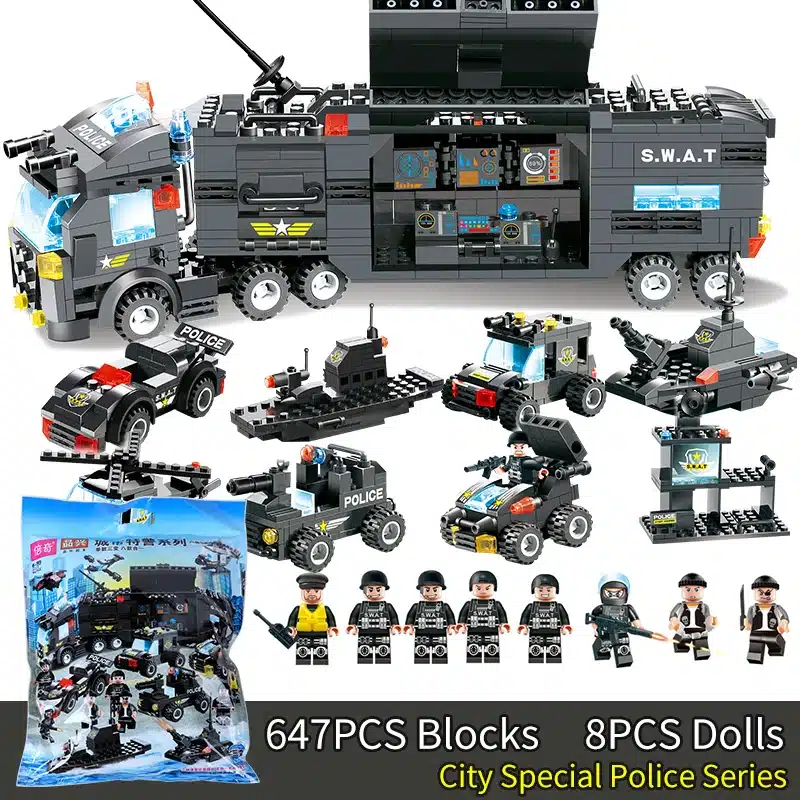8 in 1 City Police Series Police Station Building Blocks DIY Bricks Educational Toys For Children Compatible with Legoed Blocks 16