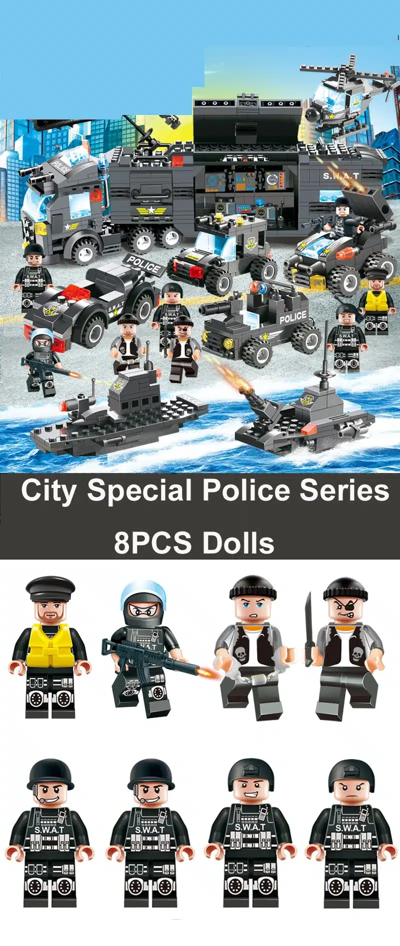 8 in 1 City Police Series Police Station Building Blocks DIY Bricks Educational Toys For Children Compatible with Legoed Blocks 17