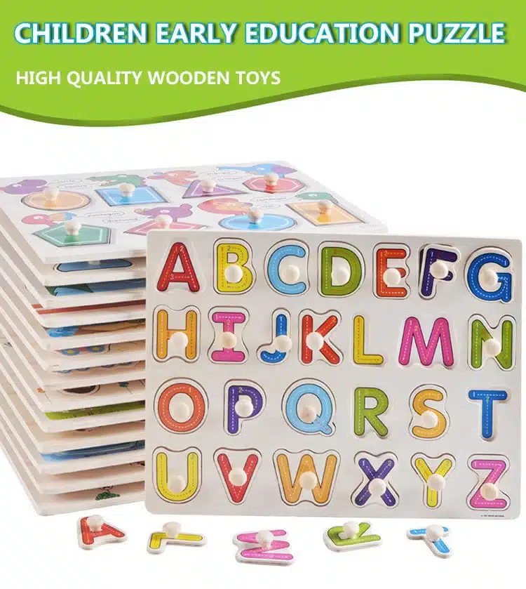 30cm Kid Early educational toys baby hand grasp wooden puzzle toy alphabet and digit learning education child wood jigsaw toy 1