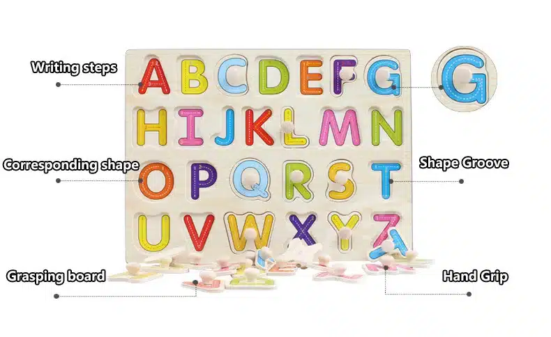 30cm Kid Early educational toys baby hand grasp wooden puzzle toy alphabet and digit learning education child wood jigsaw toy 4