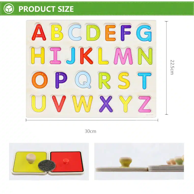30cm Kid Early educational toys baby hand grasp wooden puzzle toy alphabet and digit learning education child wood jigsaw toy 5