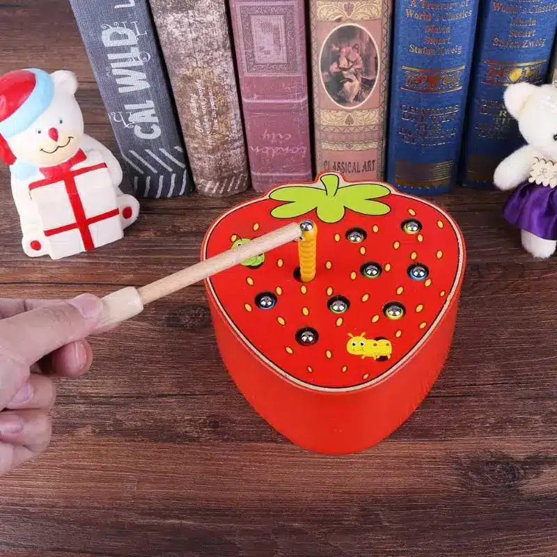 Baby Wooden Toys 3D Puzzle Early Childhood Educational Toys Catch Worm Game Color Cognitive Magnetic Strawberry 15