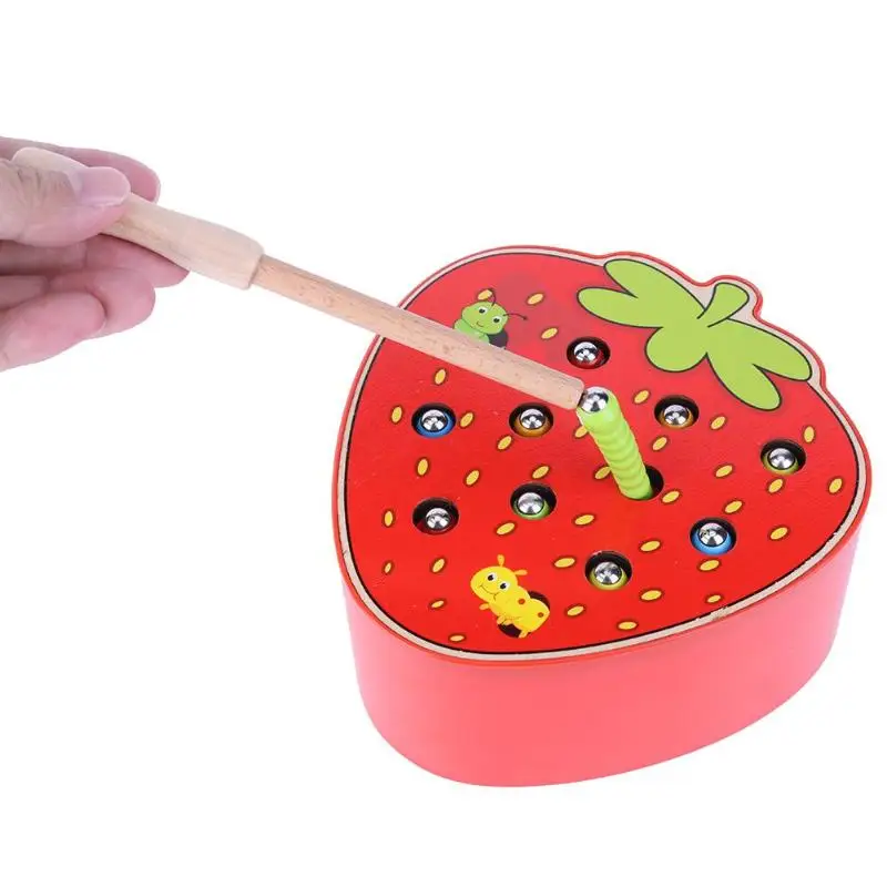 Baby Wooden Toys 3D Puzzle Early Childhood Educational Toys Catch Worm Game Color Cognitive Magnetic Strawberry 16