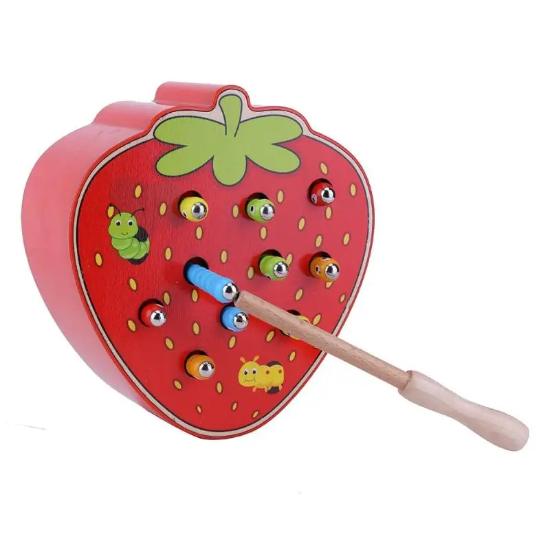 Baby Wooden Toys 3D Puzzle Early Childhood Educational Toys Catch Worm Game Color Cognitive Magnetic Strawberry 17