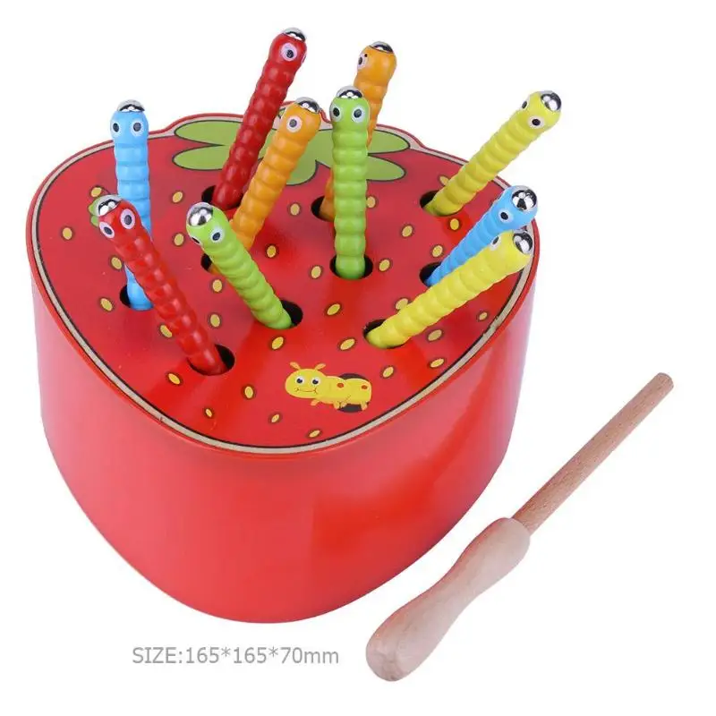 Baby Wooden Toys 3D Puzzle Early Childhood Educational Toys Catch Worm Game Color Cognitive Magnetic Strawberry 18
