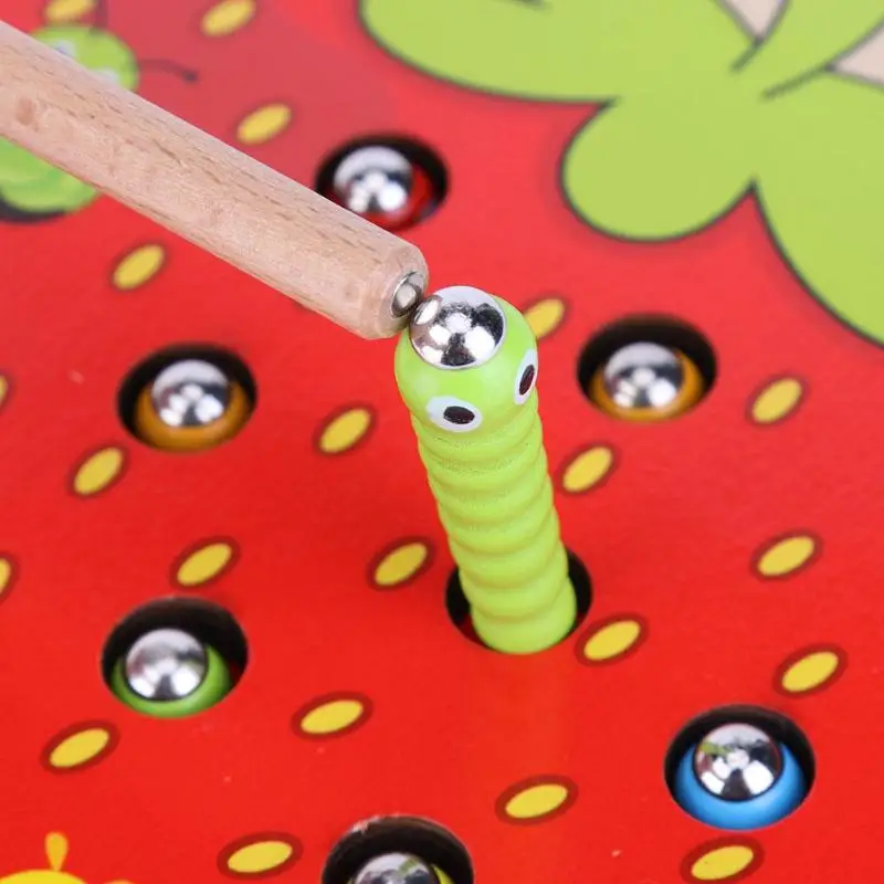 Baby Wooden Toys 3D Puzzle Early Childhood Educational Toys Catch Worm Game Color Cognitive Magnetic Strawberry 21