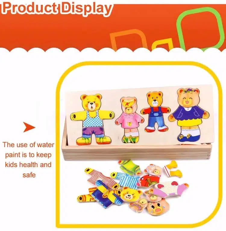 little bear change clothes Children's early education Wooden jigsaw Puzzle Dressing game Baby Wooden Puzzle toys free shipping 10