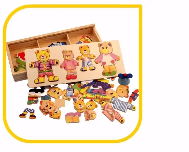 little bear change clothes Children's early education Wooden jigsaw Puzzle Dressing game Baby Wooden Puzzle toys free shipping 13
