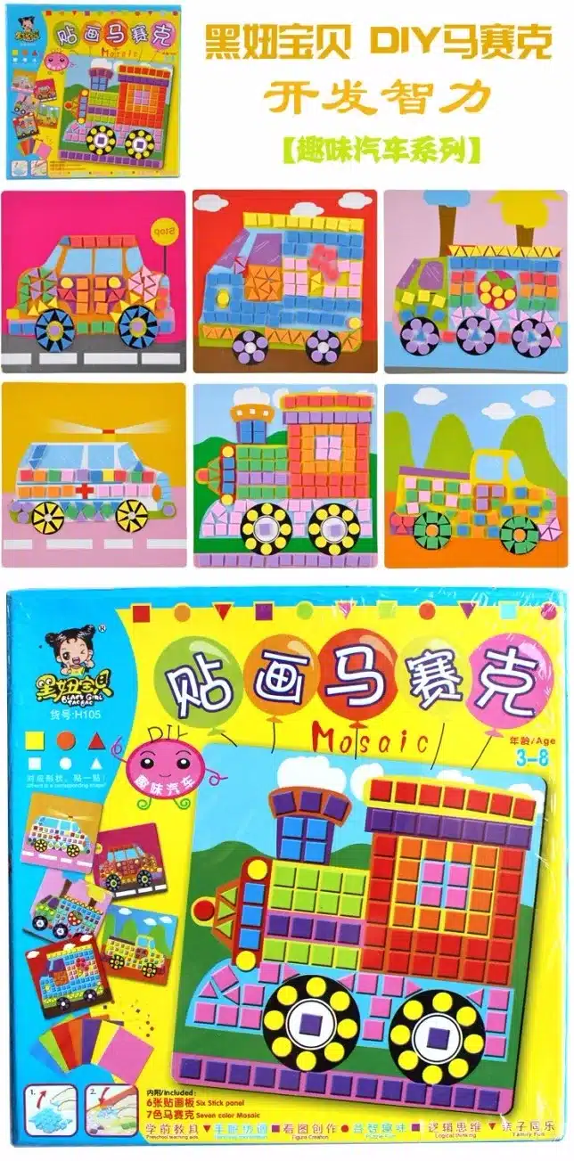 6 Designs per Set Kids EVA Mosaic Stickers Kids Art Crafts DIY Animal Transport 3D Educational Puzzle Toys for Children 14