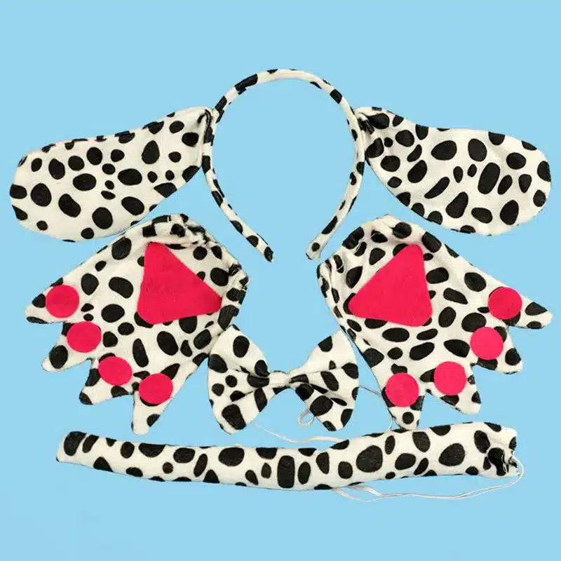 Party Halloween Animal Dalmatian Dog Ears Headband Headwear Bowtie Tail Paws Gloves Cosplay Costume Kids Adult 10