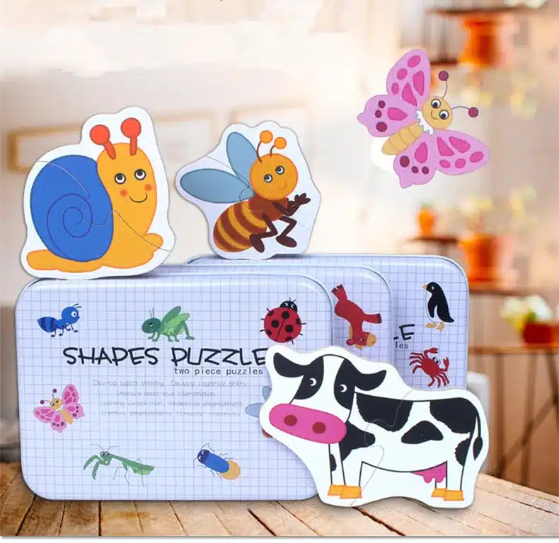 Baby Toys Iron Box Infant Early Head Start Training Puzzle Cognitive Card Vehicle/Fruit/Animal Set Pair Puzzle Educational Gift 1