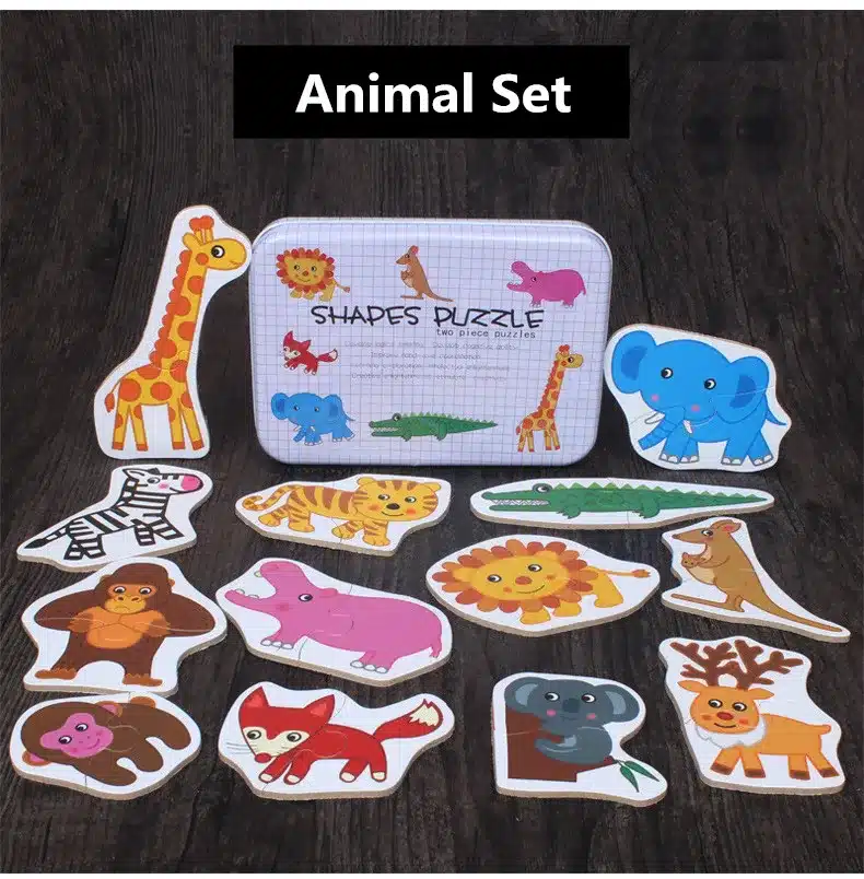 Baby Toys Iron Box Infant Early Head Start Training Puzzle Cognitive Card Vehicle/Fruit/Animal Set Pair Puzzle Educational Gift 8