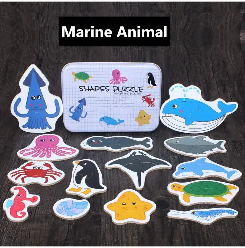 Baby Toys Iron Box Infant Early Head Start Training Puzzle Cognitive Card Vehicle/Fruit/Animal Set Pair Puzzle Educational Gift 9