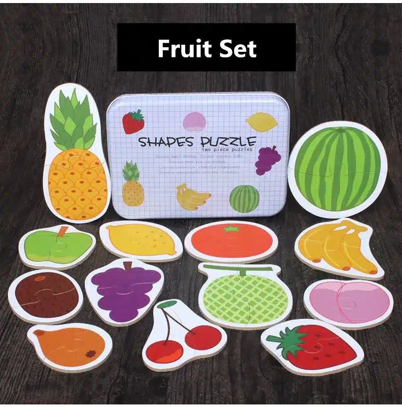 Baby Toys Iron Box Infant Early Head Start Training Puzzle Cognitive Card Vehicle/Fruit/Animal Set Pair Puzzle Educational Gift 10