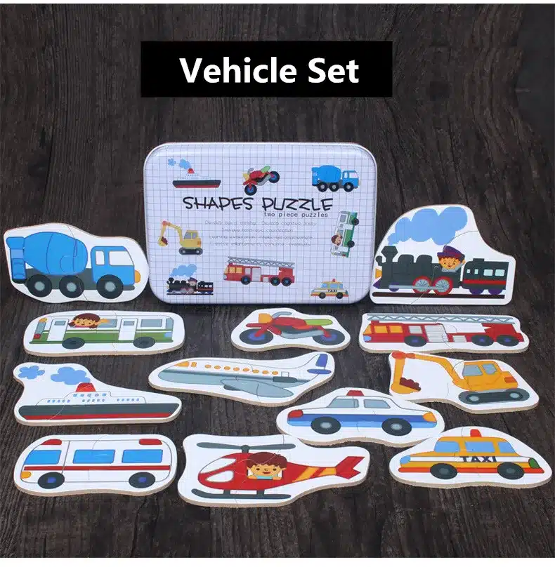 Baby Toys Iron Box Infant Early Head Start Training Puzzle Cognitive Card Vehicle/Fruit/Animal Set Pair Puzzle Educational Gift 14