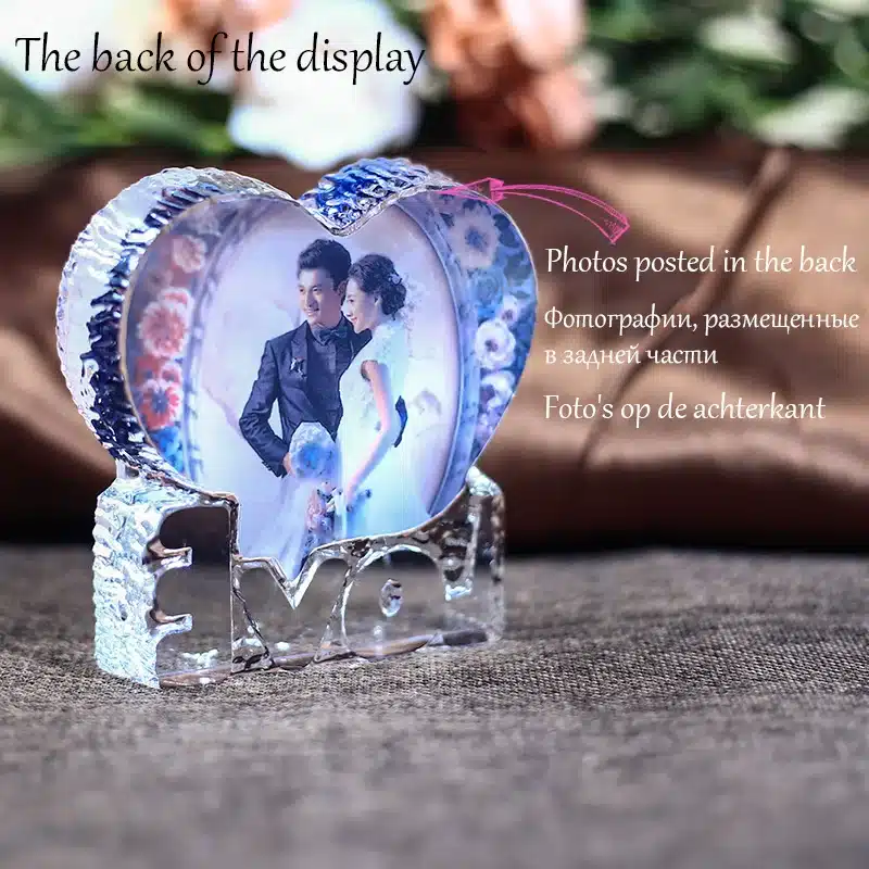 Customized Love Heart Shaped Crystal Photo Album Pictures Stickup Photo Frame for Wedding Decoration Friends Family Lover Gifts 17