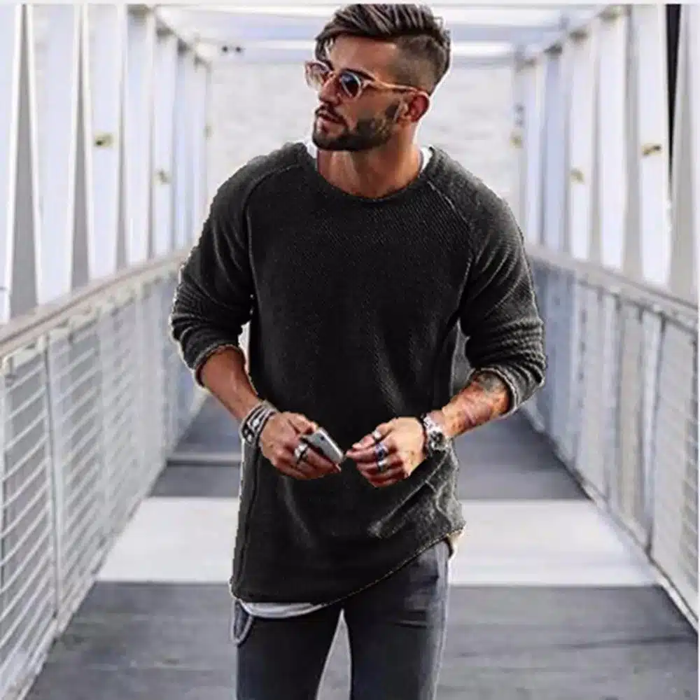 Men Sweater Autumn Winter Knitted Solid Simply Style Pullover Casual Loose O Neck Sweater Jumper Male Black Outerwear Brand 2018 24