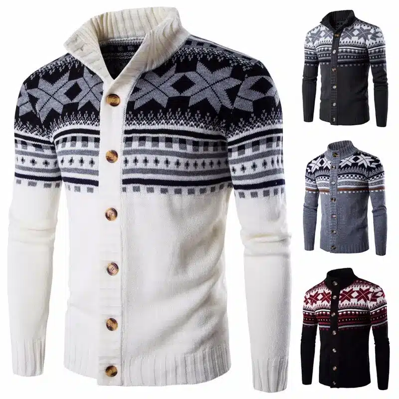 Loldeal Men Sueter Hombre Sweater Men Fashion Autumn Winter Snowflake Thick Warm Knitwear Cardigan Men Size 2XL 11