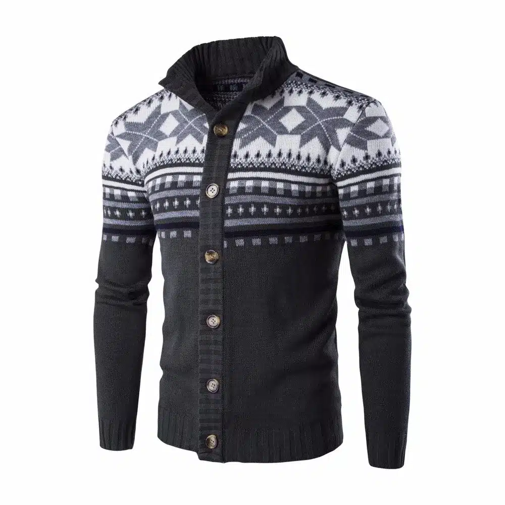 Loldeal Men Sueter Hombre Sweater Men Fashion Autumn Winter Snowflake Thick Warm Knitwear Cardigan Men Size 2XL 15