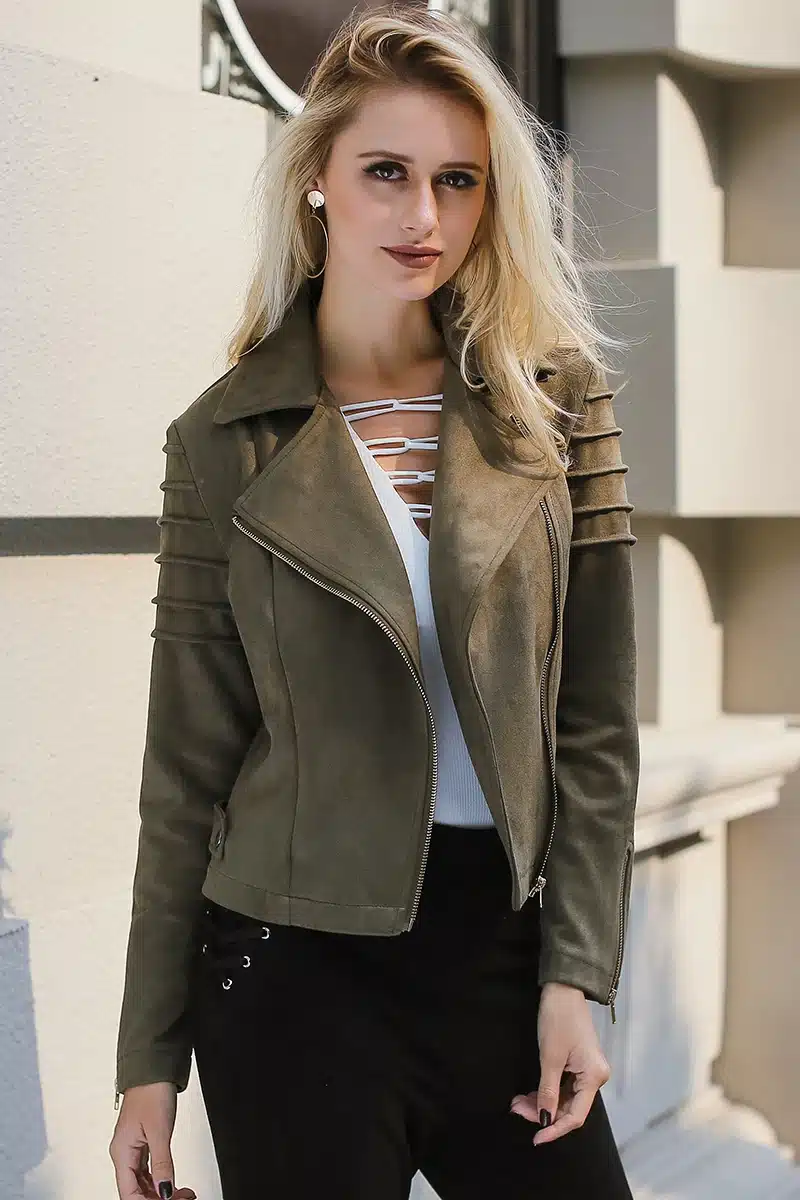 Lily Rosie Girl Casual Suede Leather Women Jacket Ruffle Long Sleeve Short Coats 2018 Spring Female Fuax Coat Outerwear Crop Top 11
