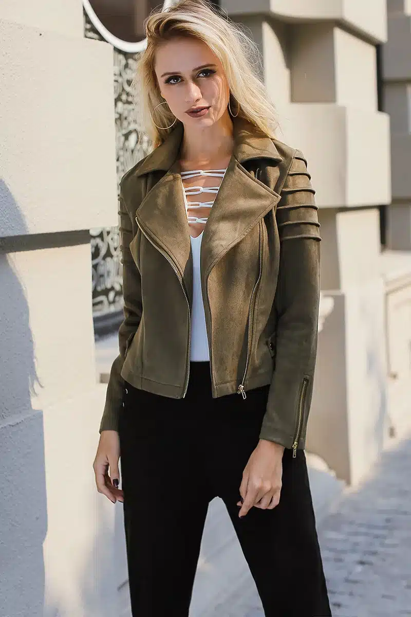Lily Rosie Girl Casual Suede Leather Women Jacket Ruffle Long Sleeve Short Coats 2018 Spring Female Fuax Coat Outerwear Crop Top 13